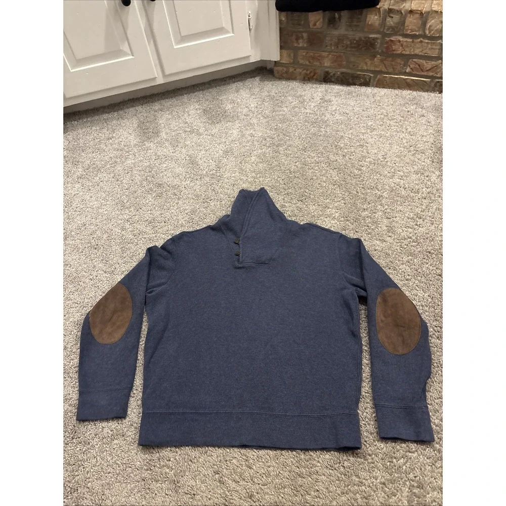 Polo Ralph Lauren Mens M Sweater Blue Logo Long Sleeve Shawl Collar Green Pony